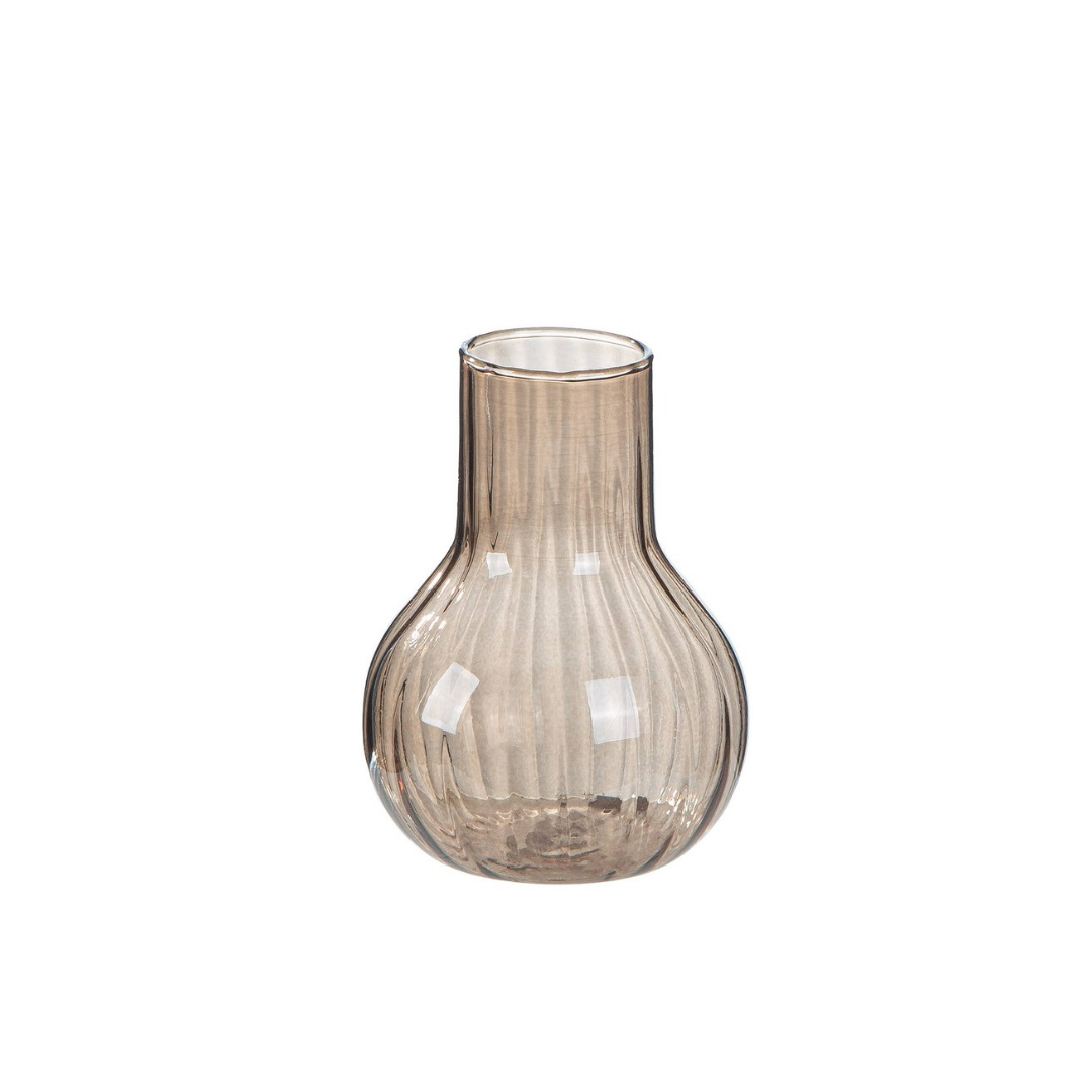 Kleine Glasvase Alba in transparenter Braun-Nuance in der Form Rund, aus zartem Glas für Blumen und Dekoration.