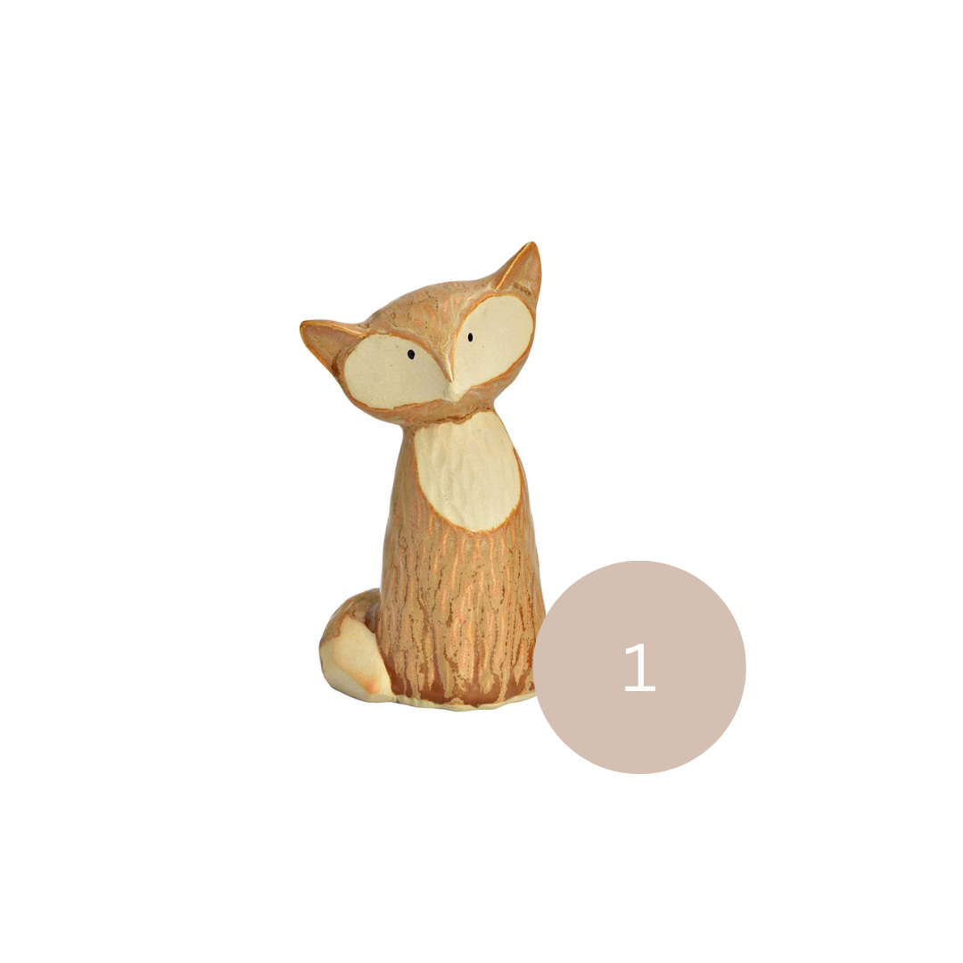 Keramik Füchse in Braun und Creme als herbstliche Dekofiguren, 14 cm hoch, Variante 1