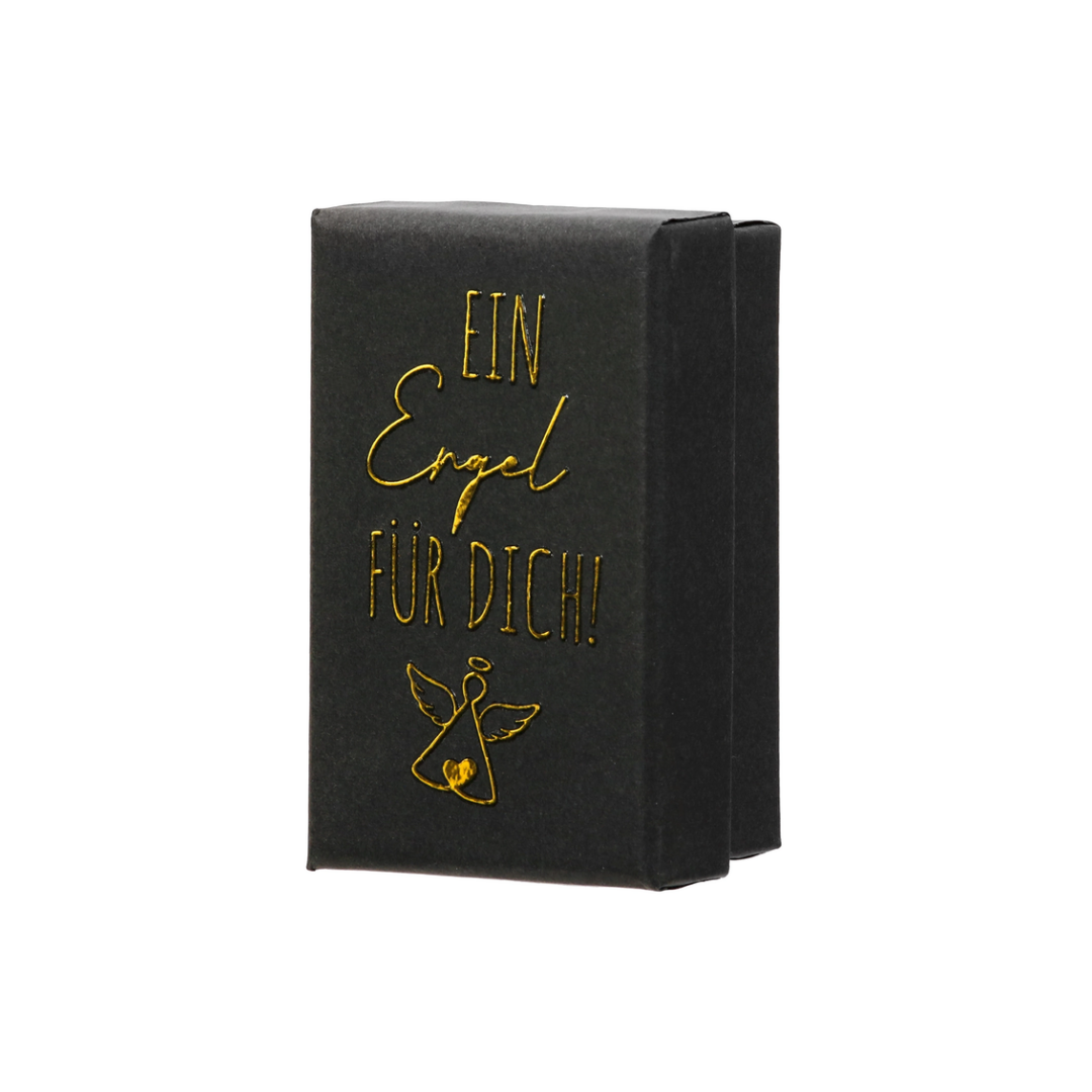 Schwarze Geschenkbox "Ein Engel für dich" mit engelmotiv in gold-.