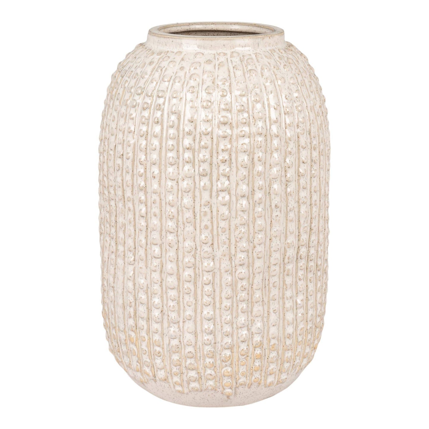 skandinavische Vase aus Keramik in beige mit Muster