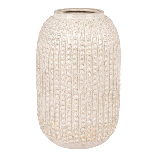skandinavische Vase aus Keramik in beige mit Muster