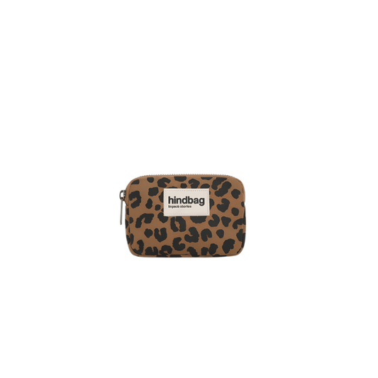 HINBAG Lili Geldbörse Leopard Zimt aus robustem Baumwollstoff mit Leopardenmuster und Reißverschluss, ca. 13 x 9 cm.