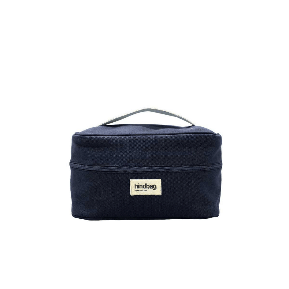 HINDBAG Kulturtasche Gaspard in Dunkelblau aus Baumwollstoff mit Außengriff und Innennetz für Reise und Kosmetik.