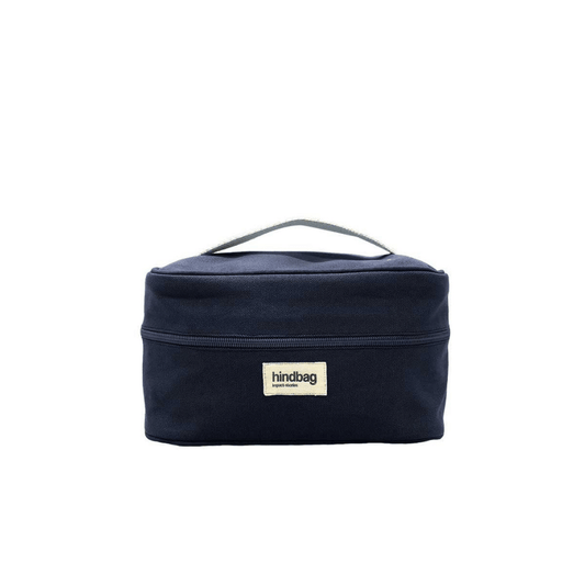 HINDBAG Kulturtasche Gaspard in Dunkelblau aus Baumwollstoff mit Außengriff und Innennetz für Reise und Kosmetik.