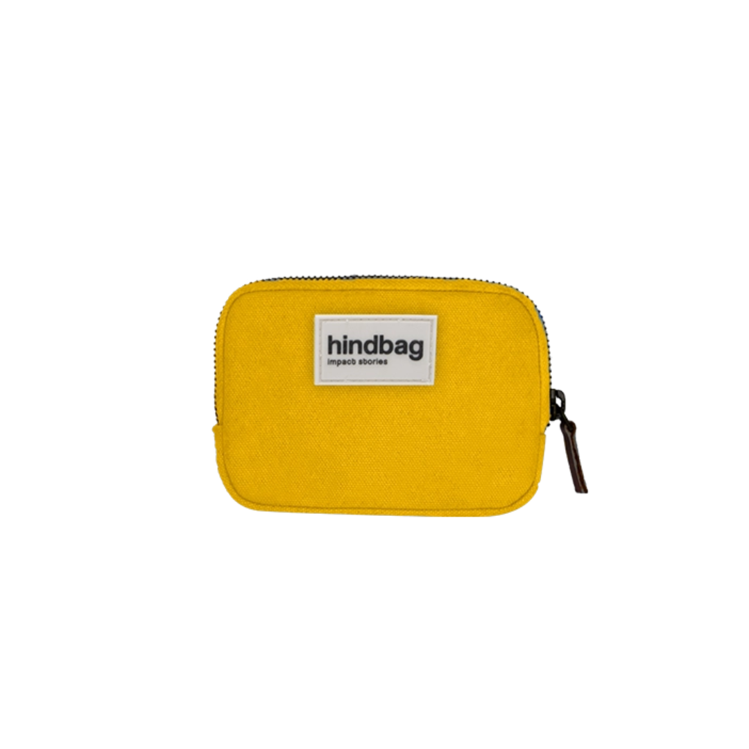 HINDBAG Lili Geldbörse in warmem Safrangelb aus dickem Baumwollstoff mit Reißverschluss, ca. 13 x 9 cm