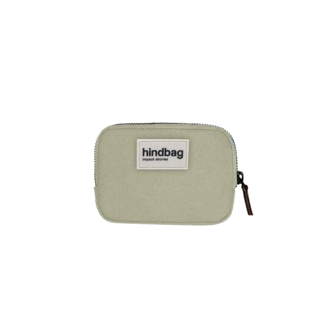 INDBAG Lili Geldbörse in zartem Grün aus dickem Baumwollstoff mit Reißverschluss, ca. 13 x 9 cm.
