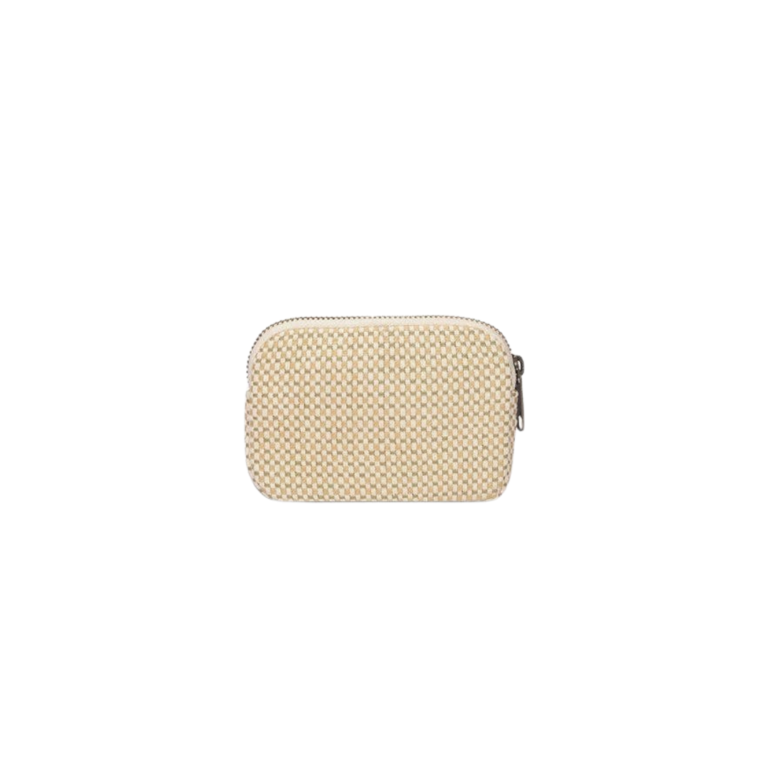 HINDBAG Lili Geldbörse Rückseite in Creme und Beige mit geflochtener Reliefstruktur aus GOTS-zertifizierter Baumwolle und Reißverschluss, ca. 13 x 9 cm.