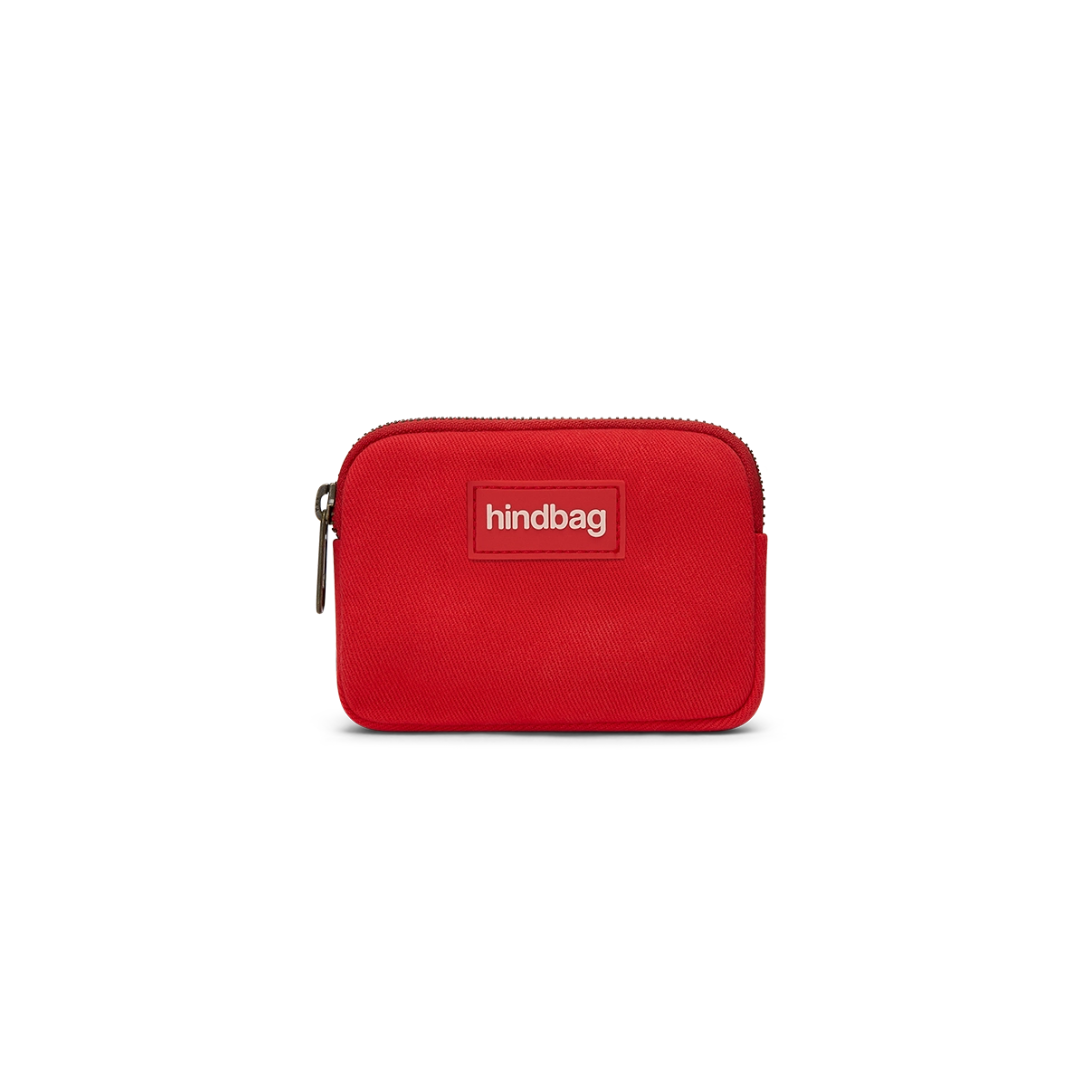 HINDBAG Lili Geldbörse in leuchtendem Karminrot aus dickem Baumwollstoff mit Reißverschluss, ca. 13 x 9 cm.
