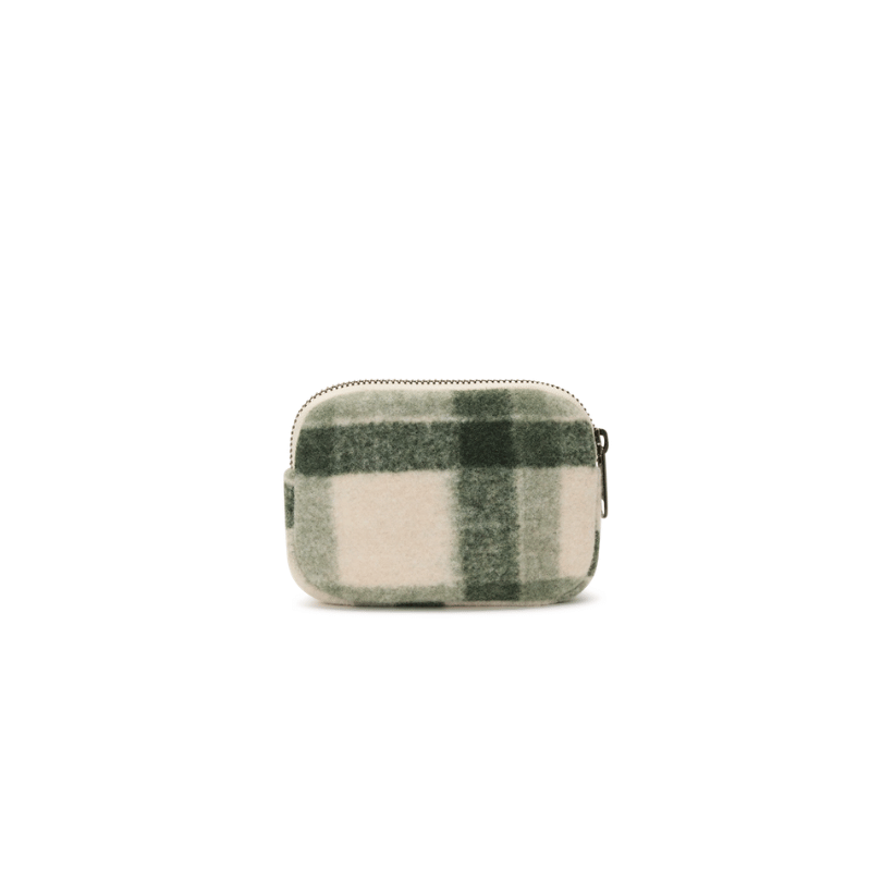 HINDBAG Lili Geldbörse Tartan Grün mit grünem Karomuster und Reißverschluss, ca. 13 x 9 cm.