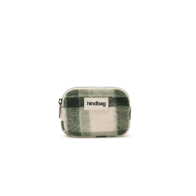HINDBAG Lili Geldbörse Tartan Grün mit grünem Karomuster und Reißverschluss, ca. 13 x 9 cm.