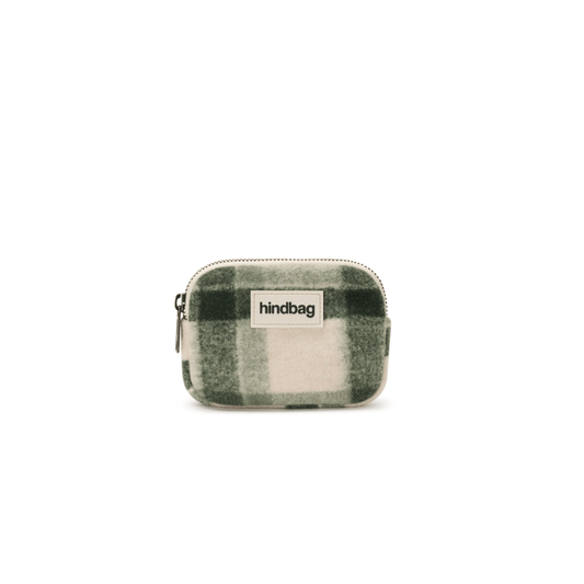HINDBAG Lili Geldbörse Tartan Grün mit grünem Karomuster und Reißverschluss, ca. 13 x 9 cm.
