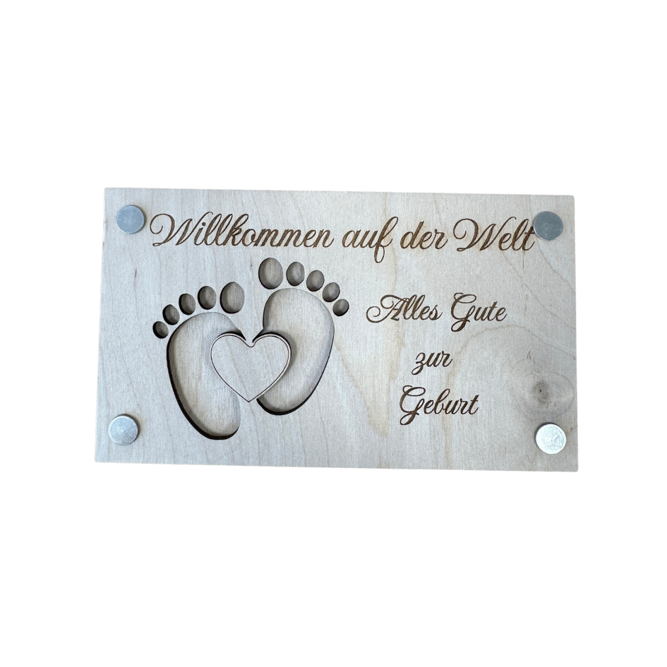 Wunscherfüller Geldgeschenk Holz - Willkommen - zur Geburt