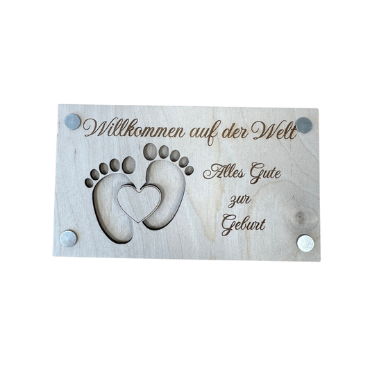 Wunscherfüller Geldgeschenk Holz - Willkommen - zur Geburt