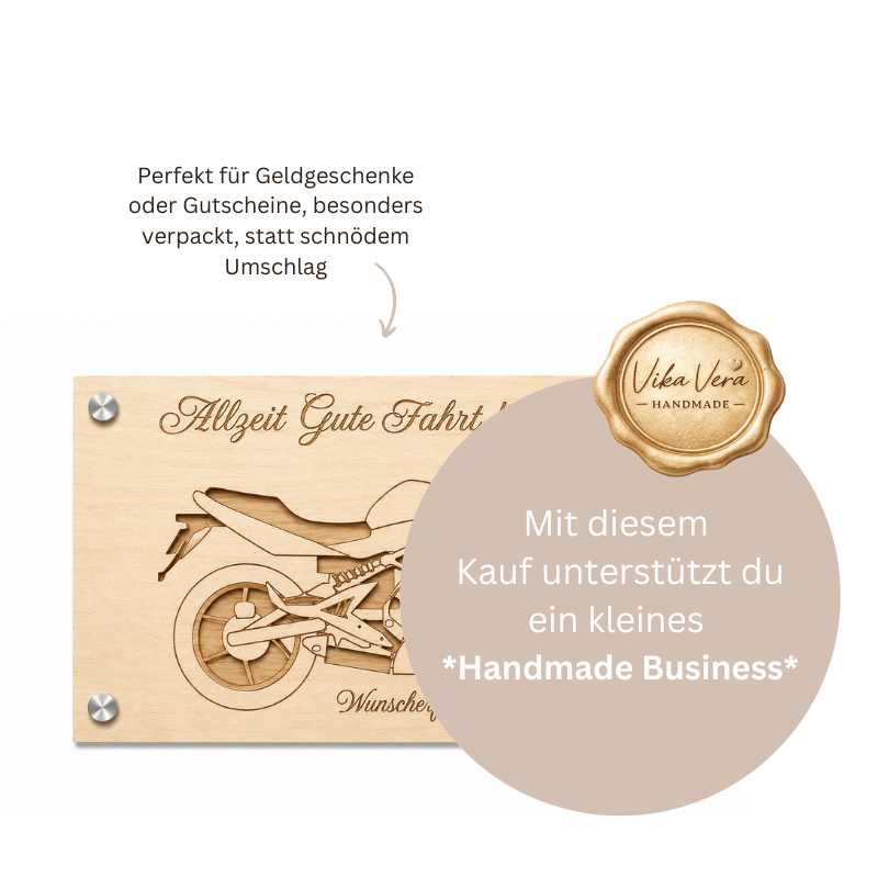 Wunscherfüller Geldgeschenk Holz - Gute Fahrt Motorrad