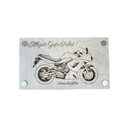 Wunscherfüller Geldgeschenk Holz - Gute Fahrt Motorrad