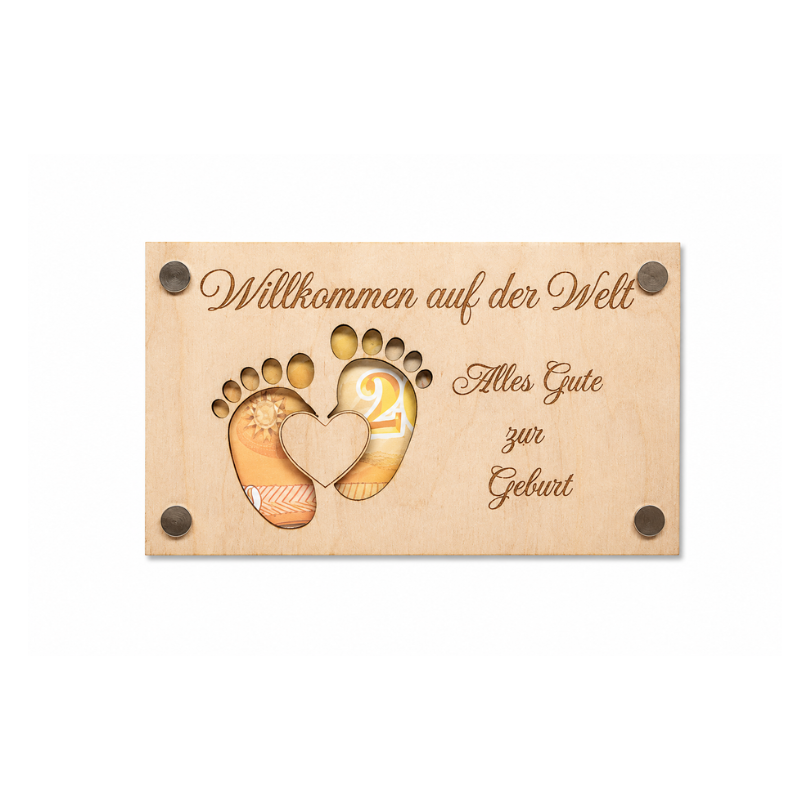 Wunscherfüller Geldgeschenk Holz - Willkommen - zur Geburt