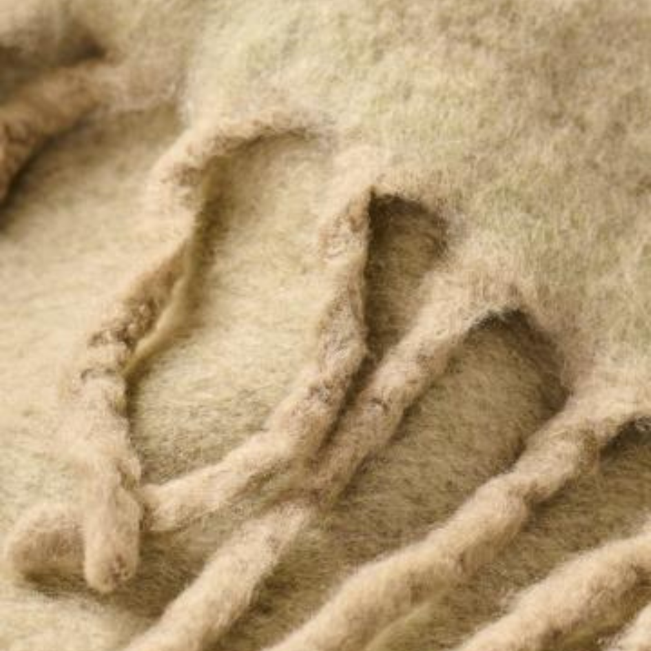 Plaid - mit Fransen - leinenfarbig