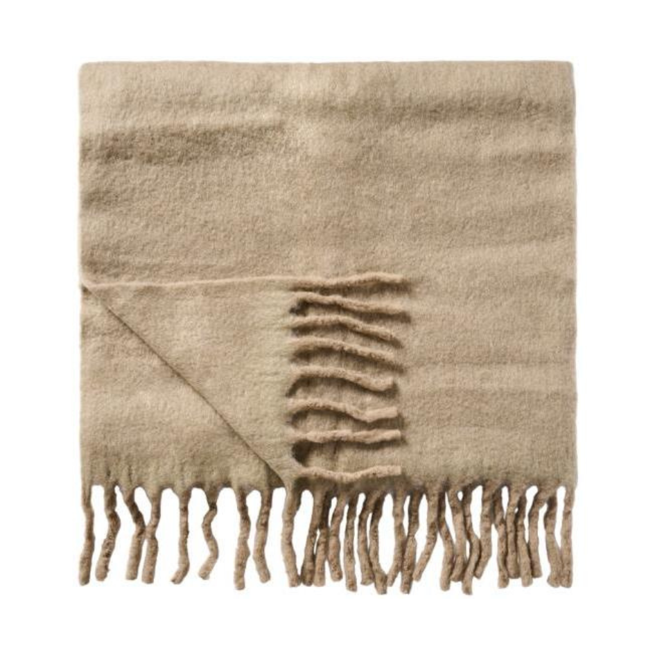 Plaid - mit Fransen - leinenfarbig