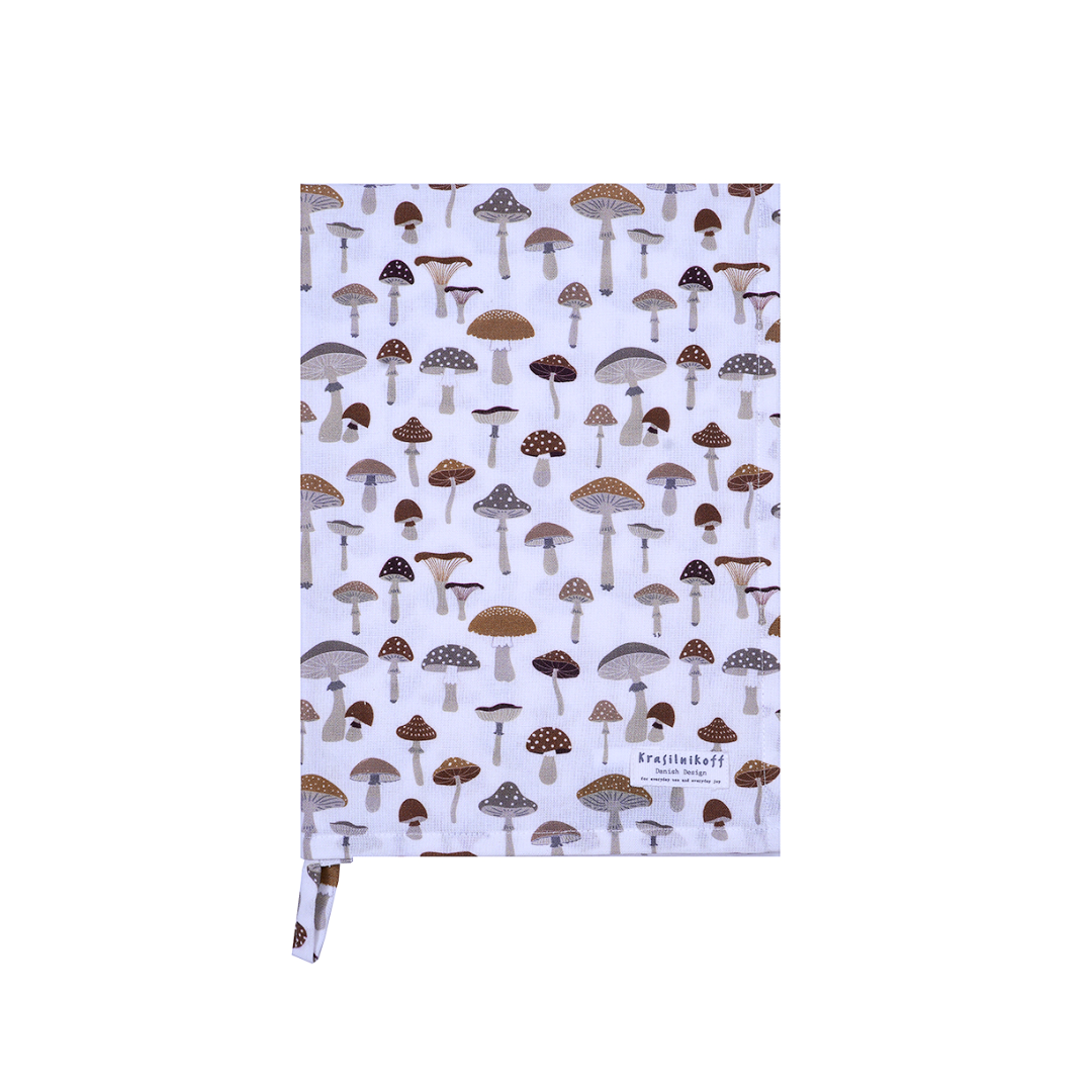 Krasilnikoff Geschirrtuch Mushroom mit verschiedenen Pilzmotiven im Format 50 x 70 cm, dekoratives Küchentuch für Alltag und Herbst.