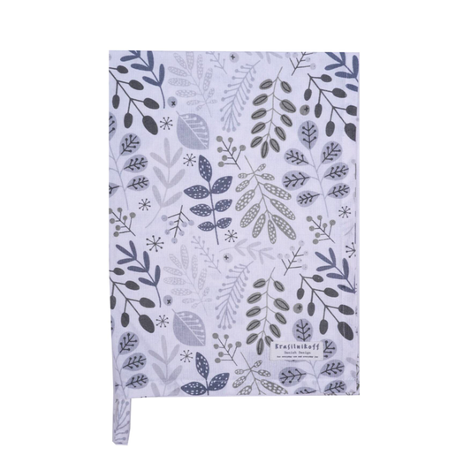 Krasilnikoff Geschirrtuch Branches Grey aus Baumwolle mit grauem Blätter-, Zweige- und Pflanzenmotiv im skandinavischen Design, 50 × 70 cm.