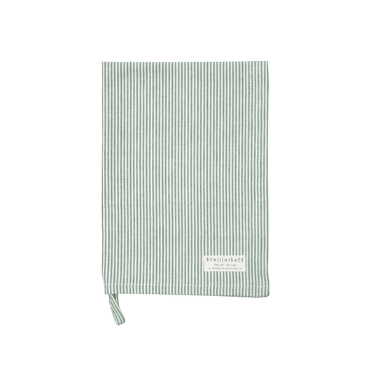 Krasilnikoff Geschirrtuch Thin Stripes Dusty Green mit feinen grünen Streifen im Format 50 x 70 cm.