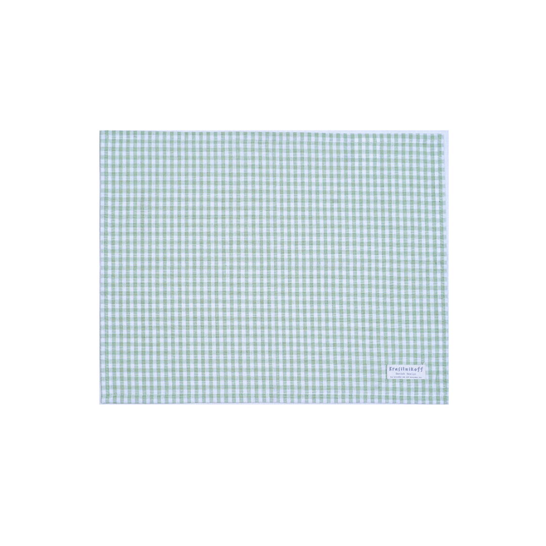 Krasilnikoff Platzset Medium Check Dusty Green mit feinem grün-weißem Karomuster aus Baumwolle, ca. 35 x 48 cm.