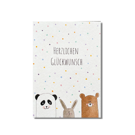 Postkarte • Tiere 3 Freunde - Herzlichen Glückwunsch