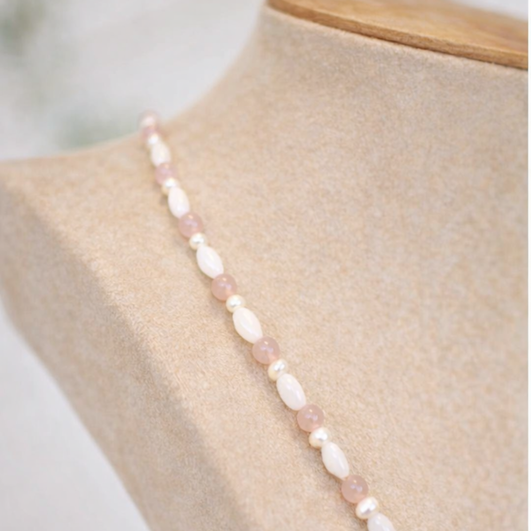 Kette - Rosenquarz mit Perlen