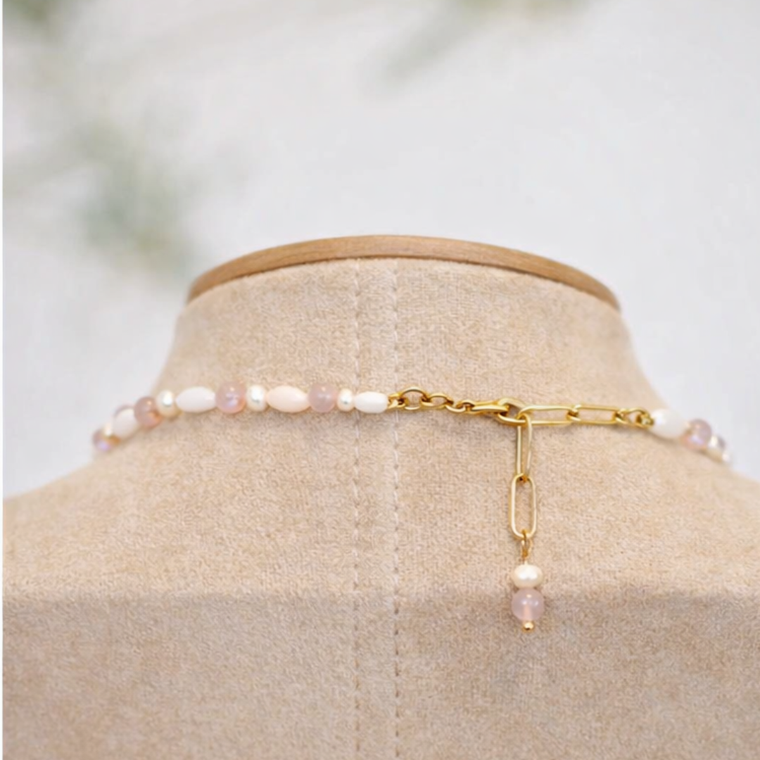 Kette - Rosenquarz mit Perlen