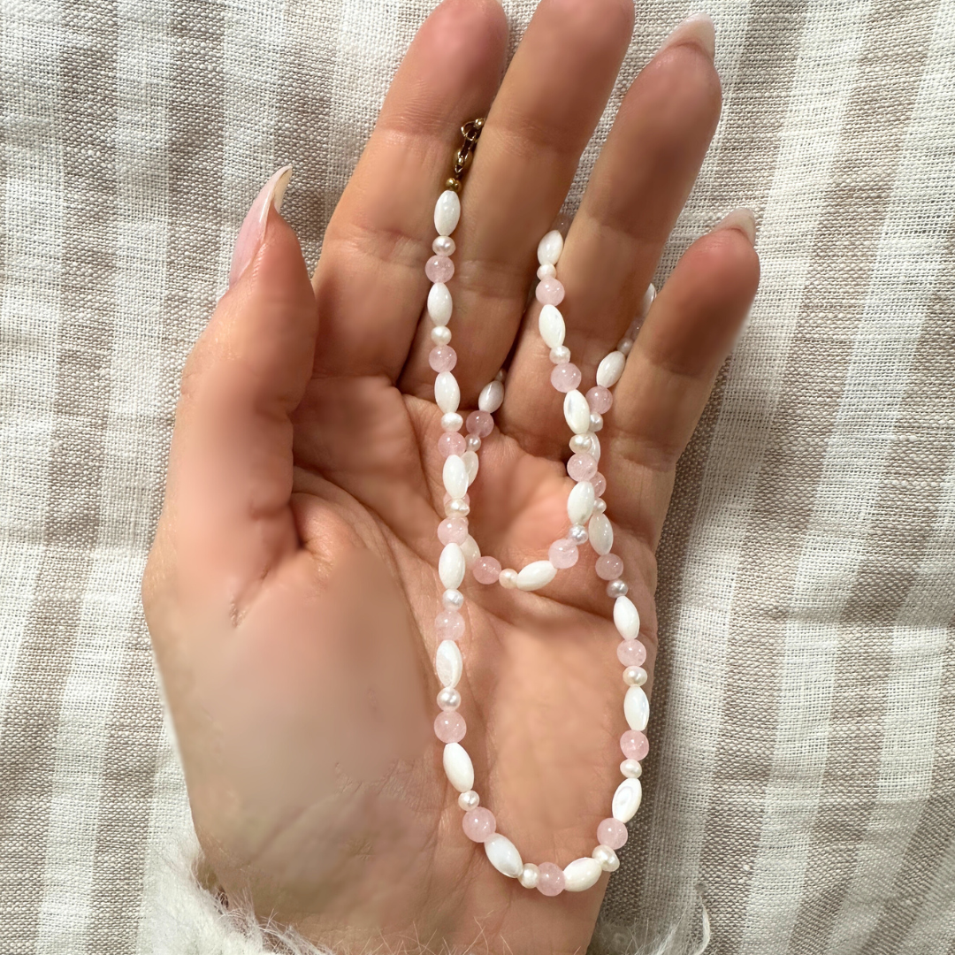 Kette - Rosenquarz mit Perlen