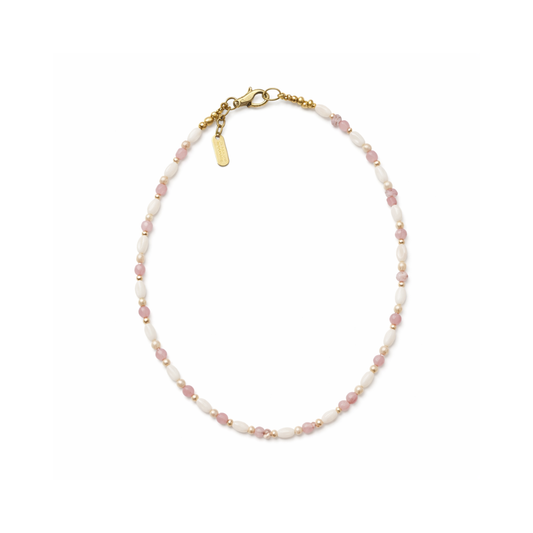 Kette - Rosenquarz mit Perlen