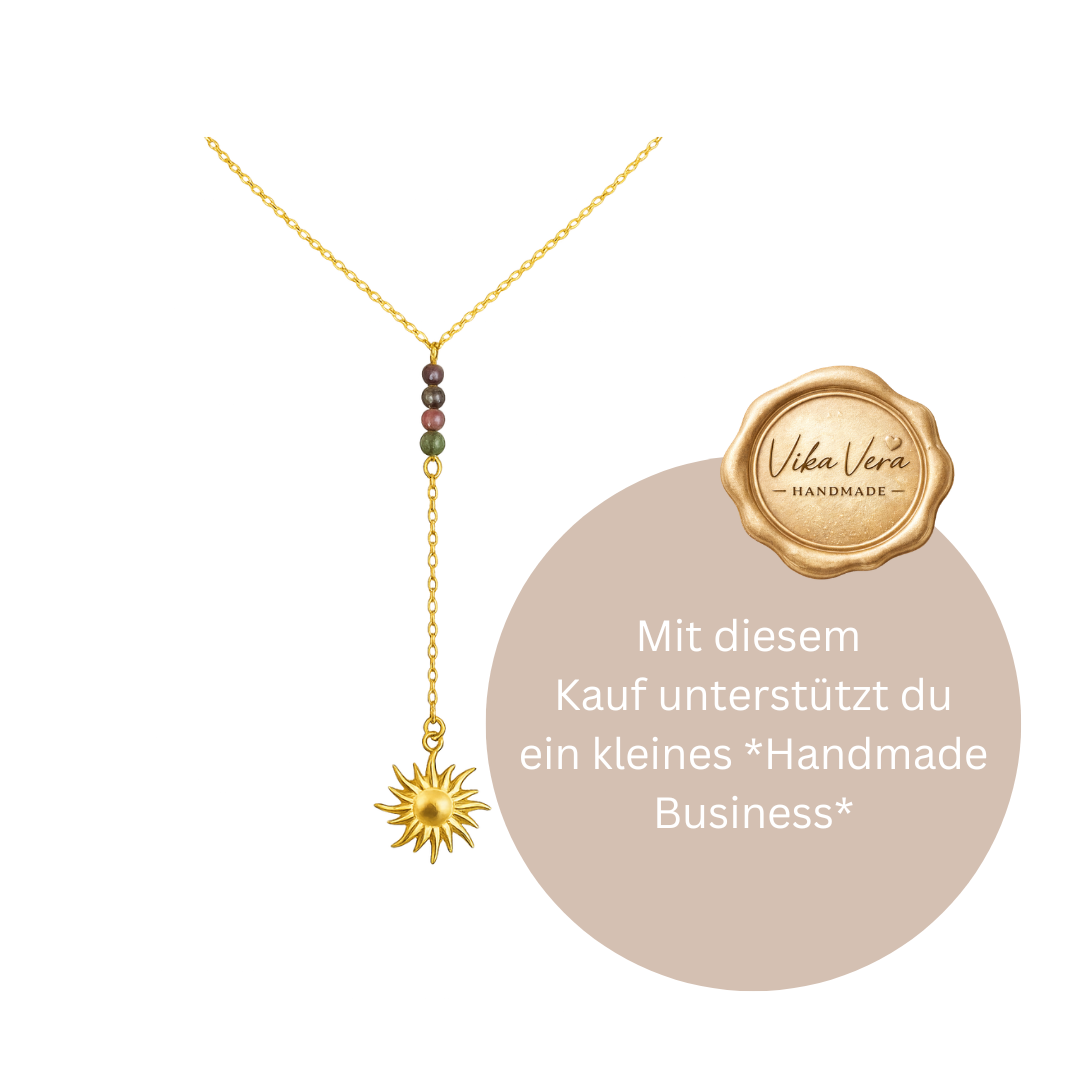 Kette - Y Turmalin - Sonne gold