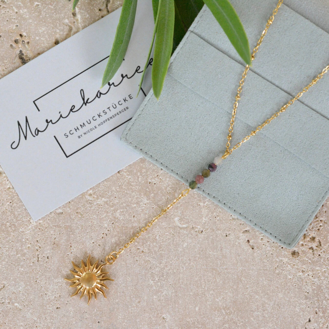 Kette - Y Turmalin - Sonne gold