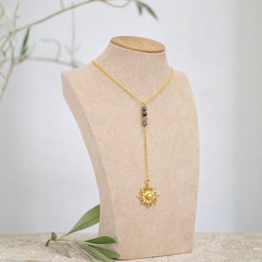 Kette - Y Turmalin - Sonne gold