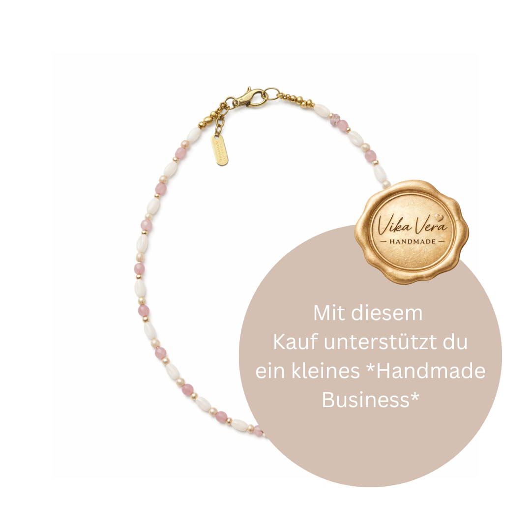 Kette - Rosenquarz mit Perlen