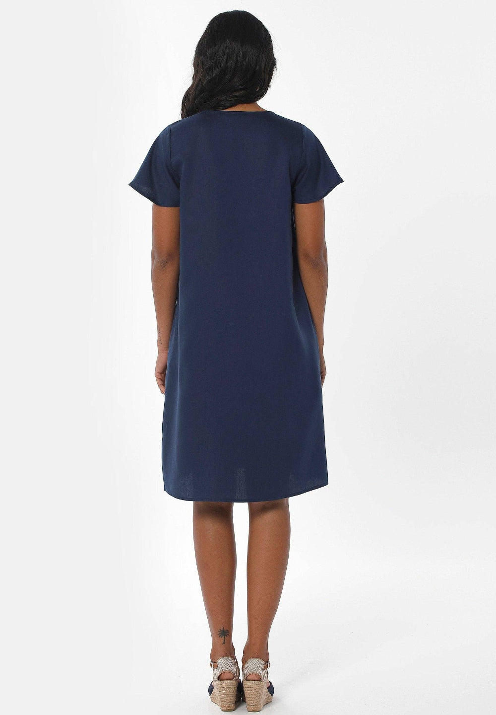 Kleid Rückseite, dunkelblau navy Shirtkleid Loycell Tencel