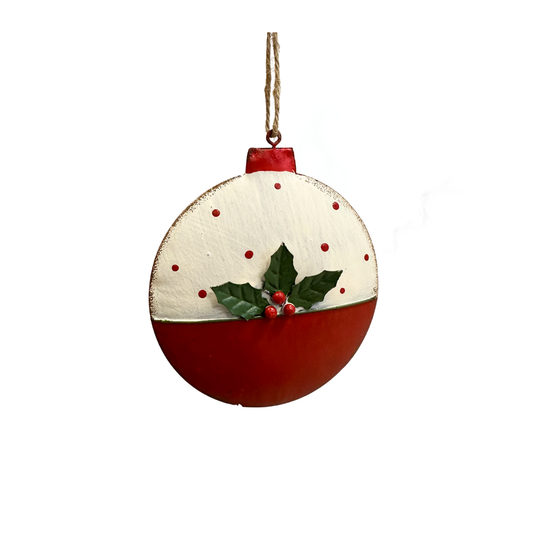 Dekohänger - Weihnachtskugel flach - Metall rot-grün