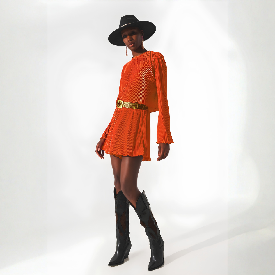 Shorts Sommer Plissee orange mit Crop Top