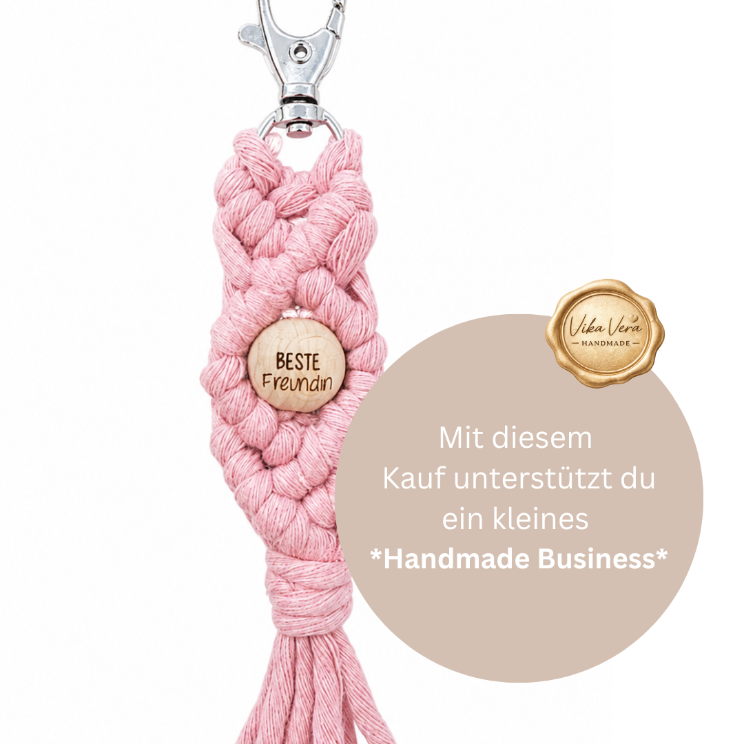 Schlüsselanhänger Makramee - Beste Freundin rosa