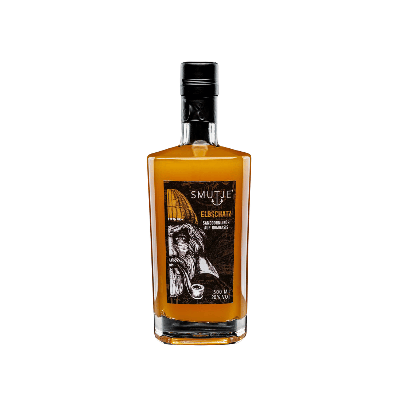 Smutje Elbschatz Sanddornlikör auf Rumbasis mit 20 % vol. aus Deutschland, fruchtiger Likör mit Sanddorn zum pur Genießen oder für Spritz-Drinks.