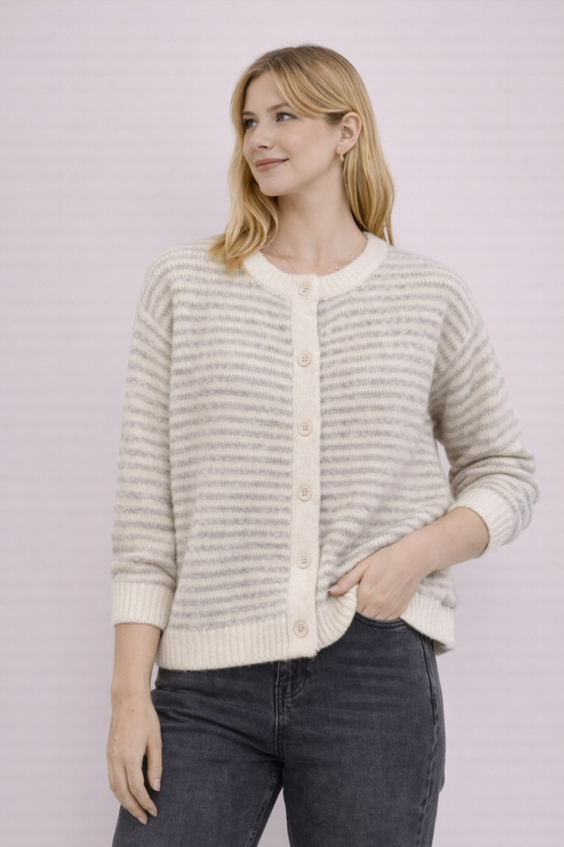 Strickjacke beige weiss Damen Cardigana