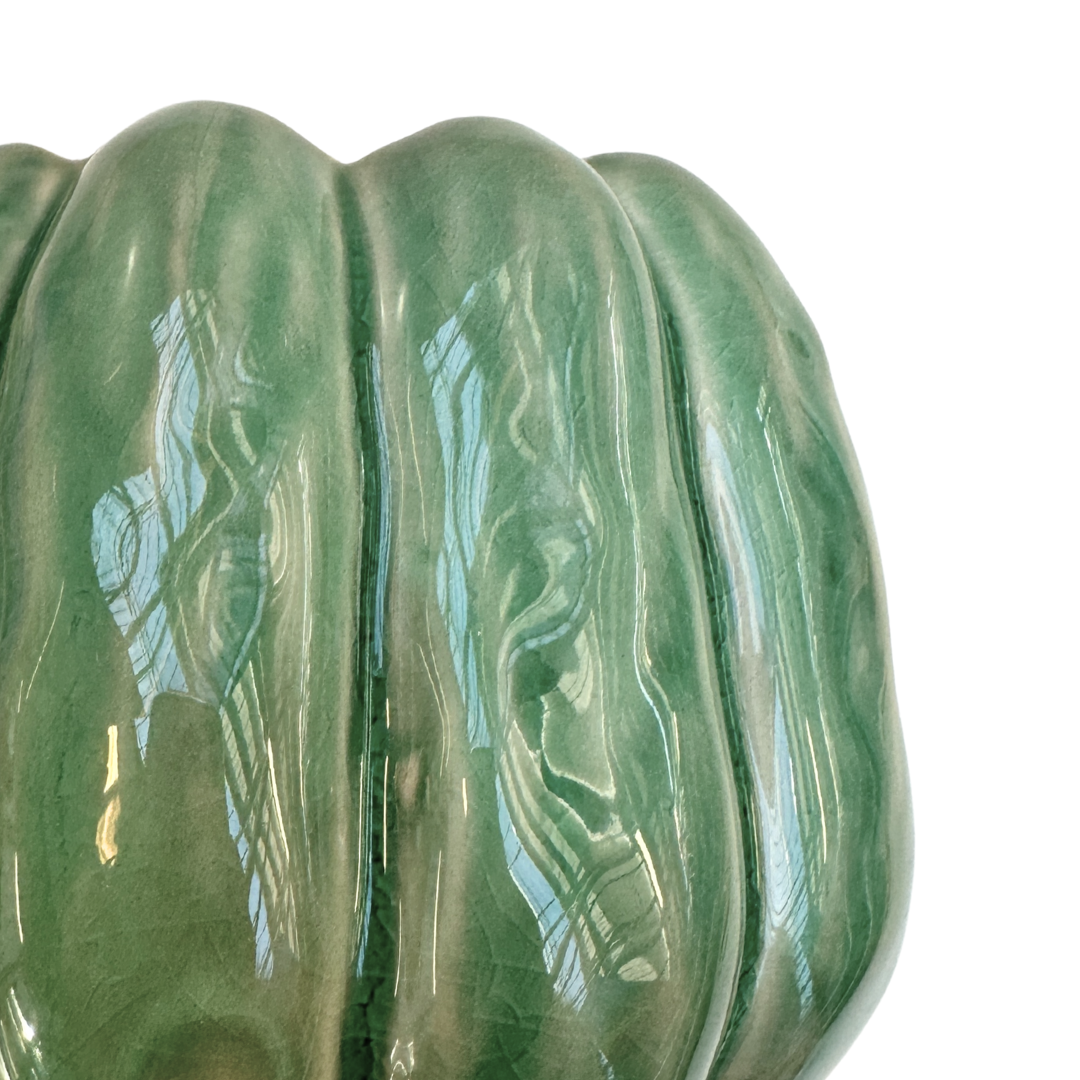 Keramik-Blumentopf in Kürbis Form – grün