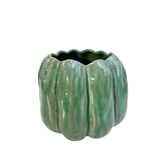 Keramik-Blumentopf in Kürbis Form – grün