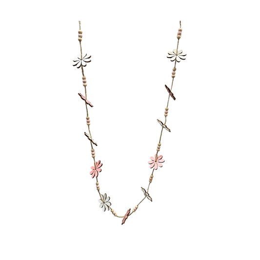 Holz Girlande mit Blumen rosa-weiss