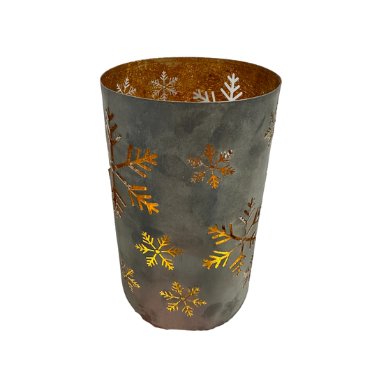 Laterne - Schneeflocken - gold-silber