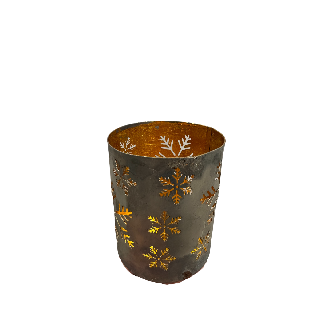 Laterne - Schneeflocken - gold-silber