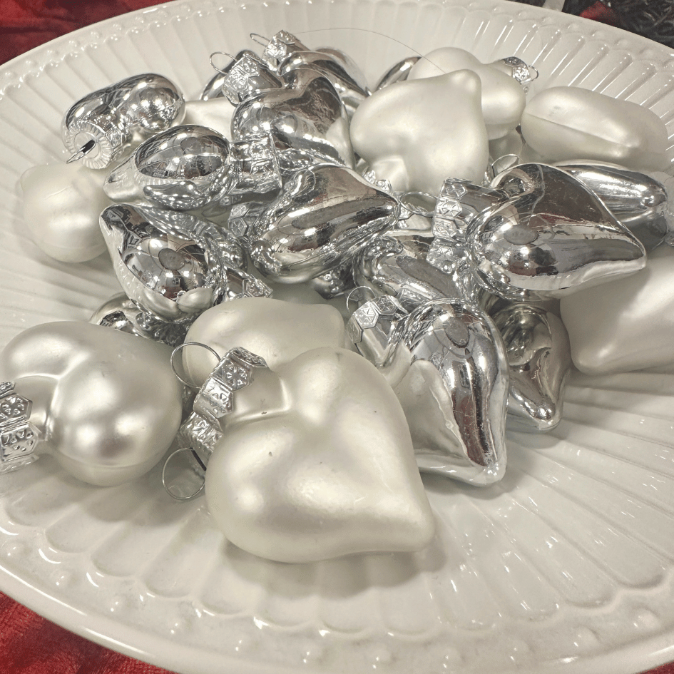 Mini-Weihnachtskugeln - Herz - silber - matt oder glänzend