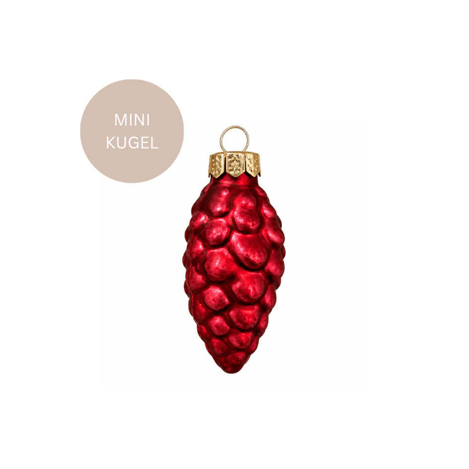 Kleine rote Weihnachtsanhänger aus Glas in Zapfenform mit matter Oberfläche, ca. 5 x 3 cm, für Baum, Kranz und Winterdeko.