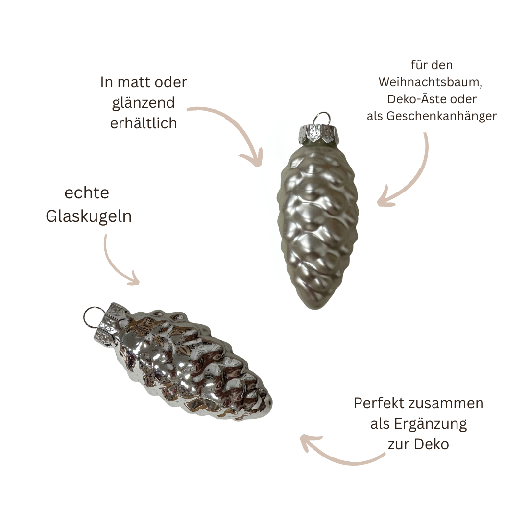 Mini-Weihnachtskugeln - Zapfen - Silber - matt oder glänzend