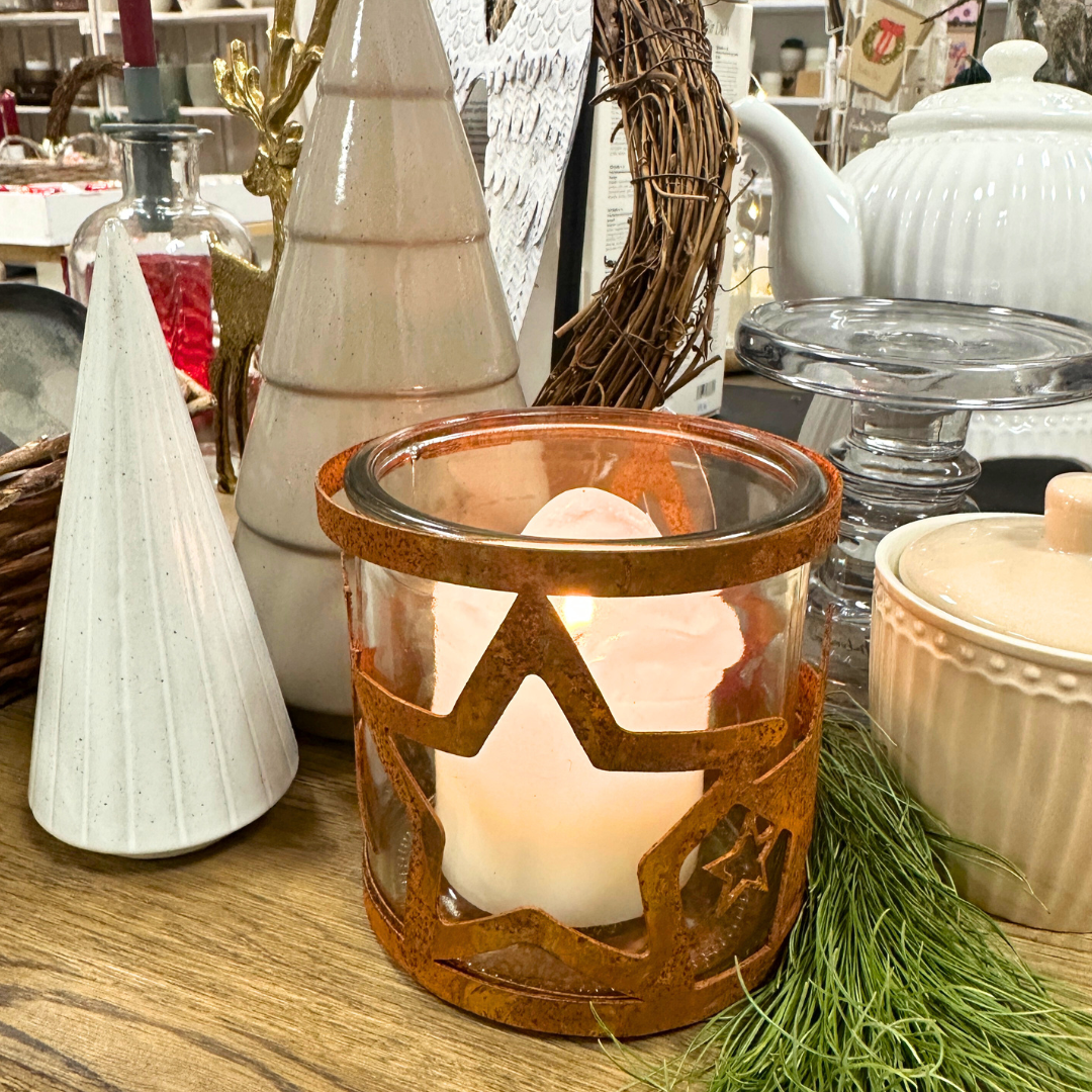 Windlicht Rost mit Sternen